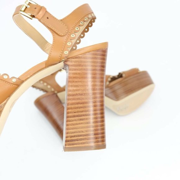 Michael Kors Womens Jessie Sandals Brown Platform Heels Buckle Eyelet 10 M New main image 6